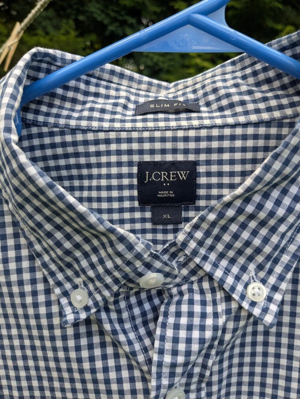 J. Crew Blue and White Gingham XL Button-Down Shirt